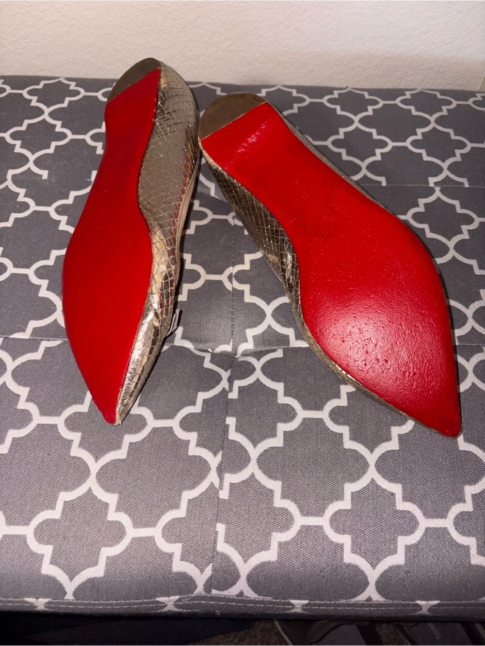 Gold Snakeskin Louboutin Flats 41.5 more like 9 to 9.5 Narrow sizing. - Picture 4 of 12